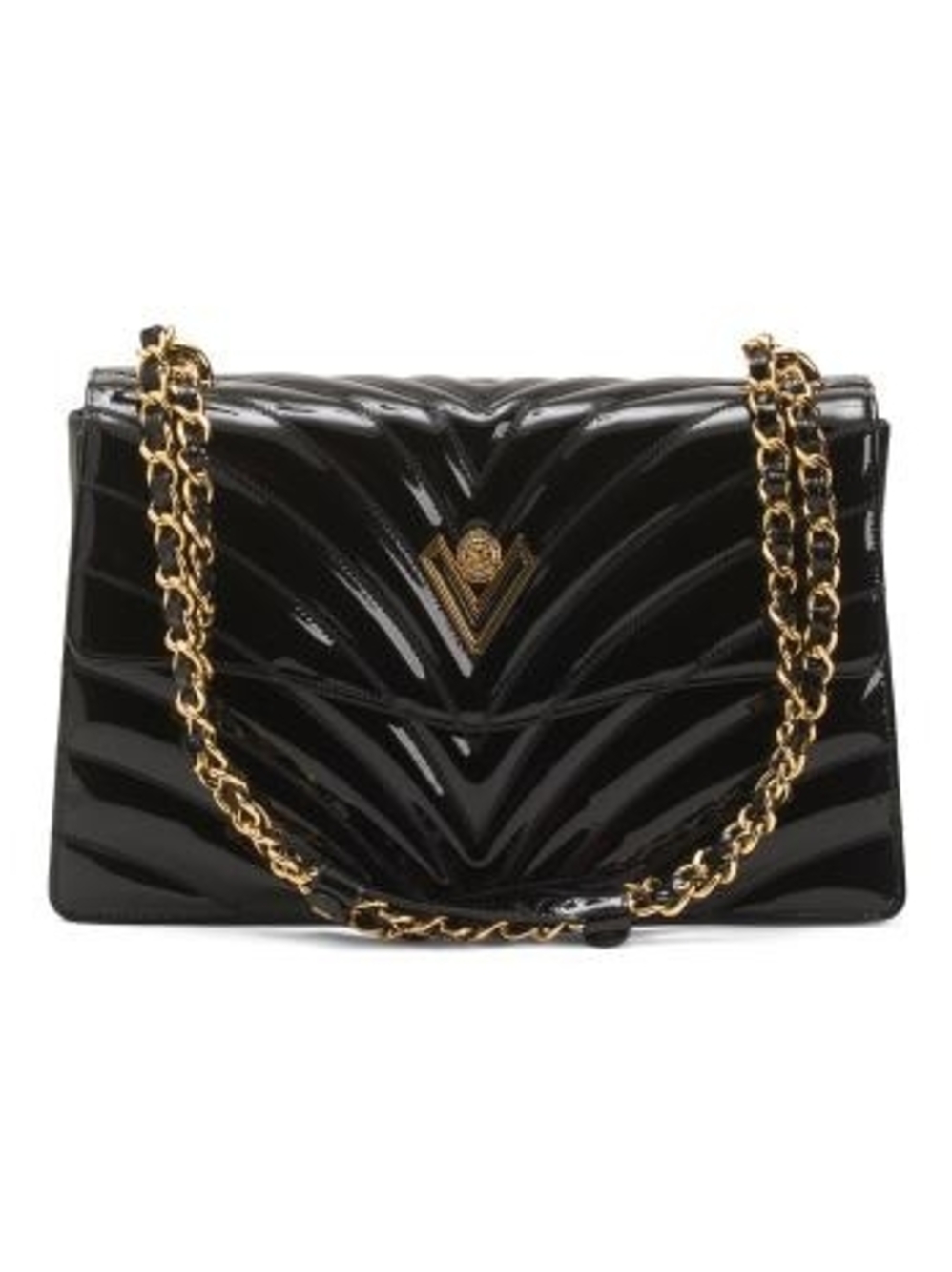 AUTHENTIC VALENTINO ORLANDI Black Quilted Patent Leather Shoulder Bag